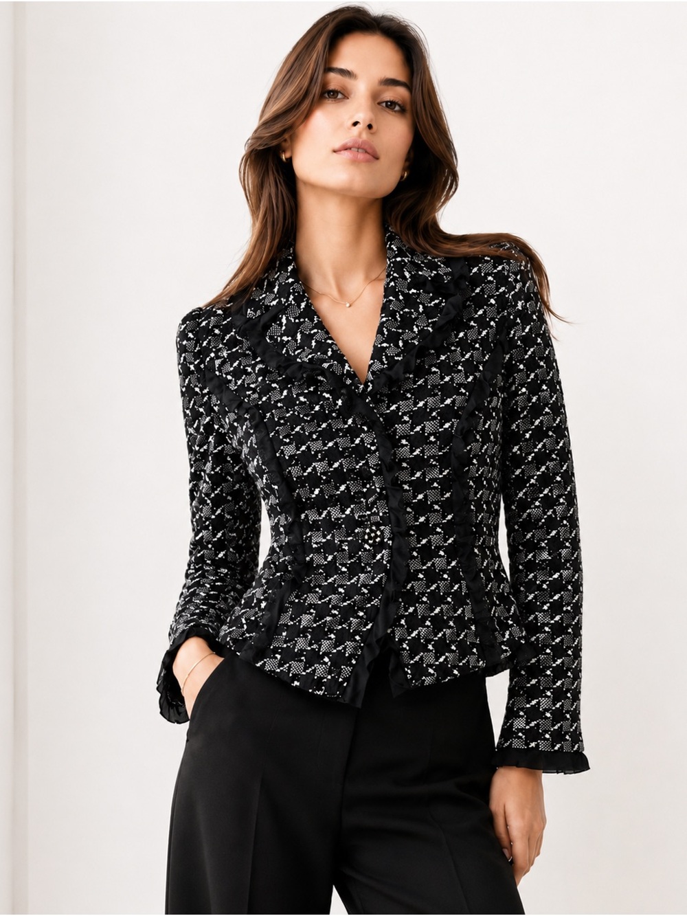 St. John Collection Houndstooth Tweed Blazer Jacket Chanelcore 10